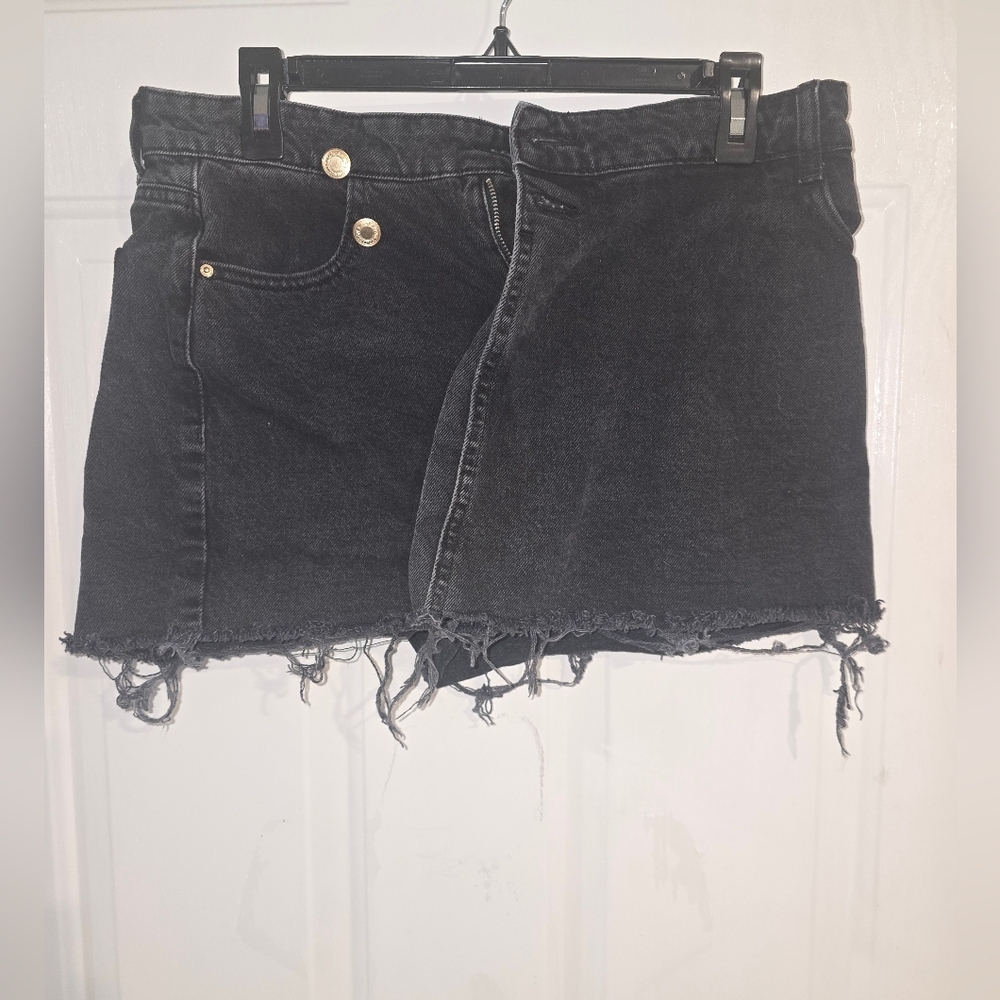ZARA Denim Mini Skirt Raw Hem Asymmetrical Size M